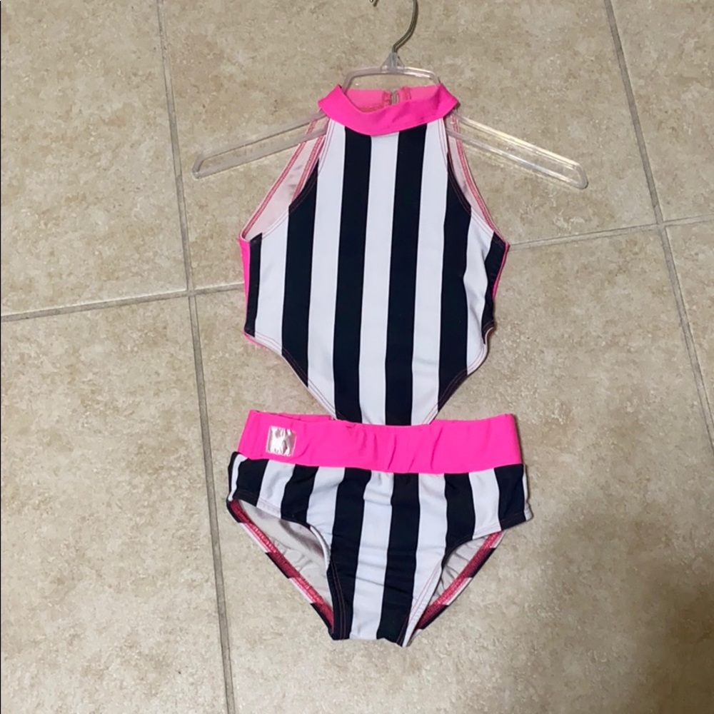 Girls Pink, white, and black, leotard,